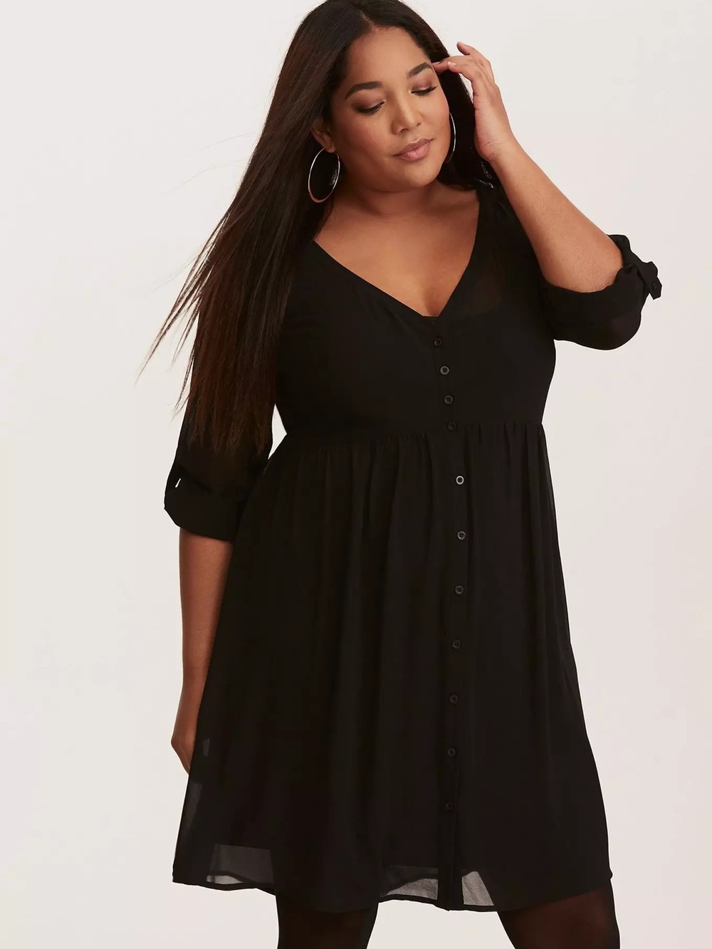 torrid Black V-Neck Button-Front Midi Dress